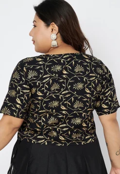 Foil Printed Viscose Rayon Blouse in Black