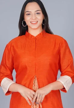 Front Slit Art Silk Anarkali Suit in Orange