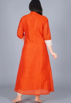 Front Slit Art Silk Anarkali Suit in Orange