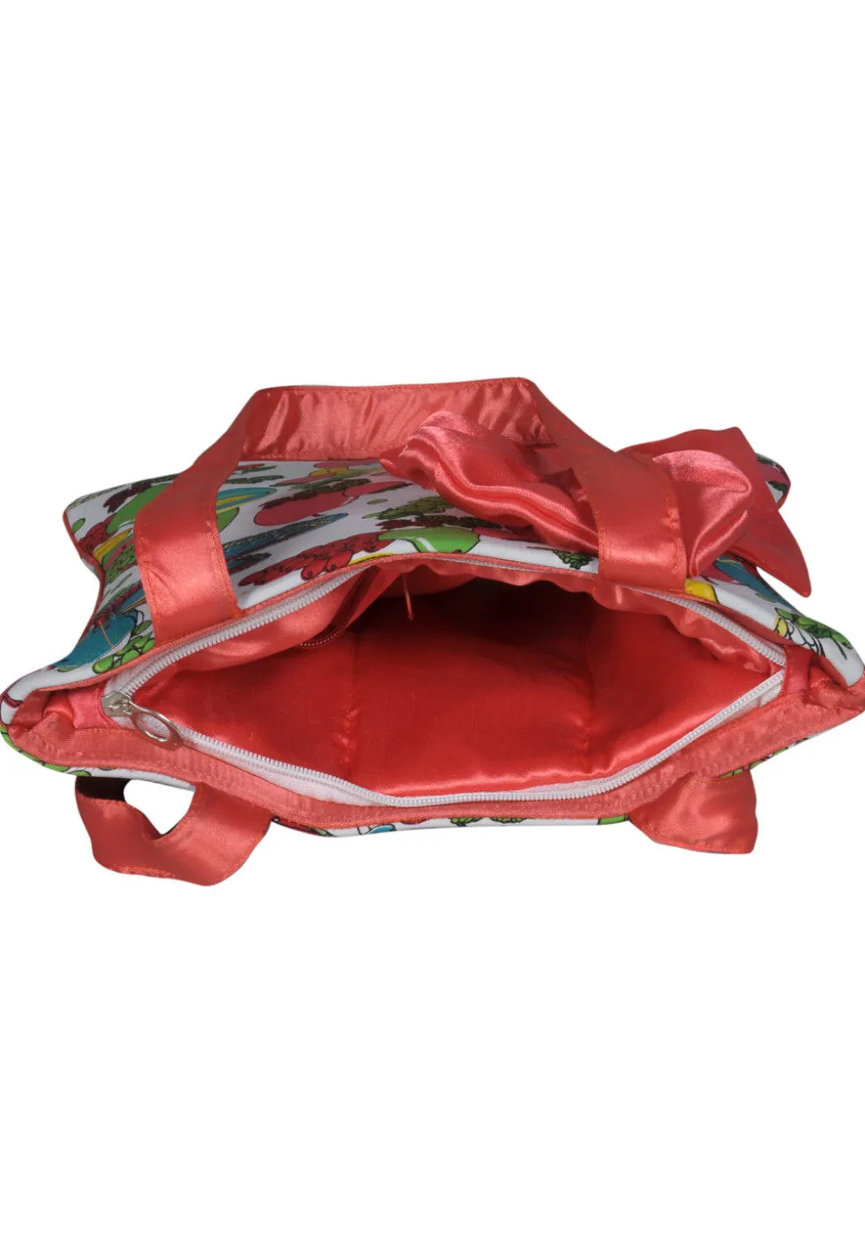 Fruit Printed Cotton Hand Bag in White and Multicolor
