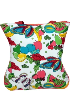 Fruit Printed Cotton Hand Bag in White and Multicolor