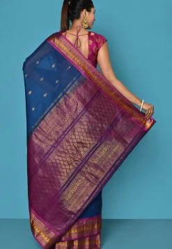 Gadwal Handloom Saree in Navy Blue