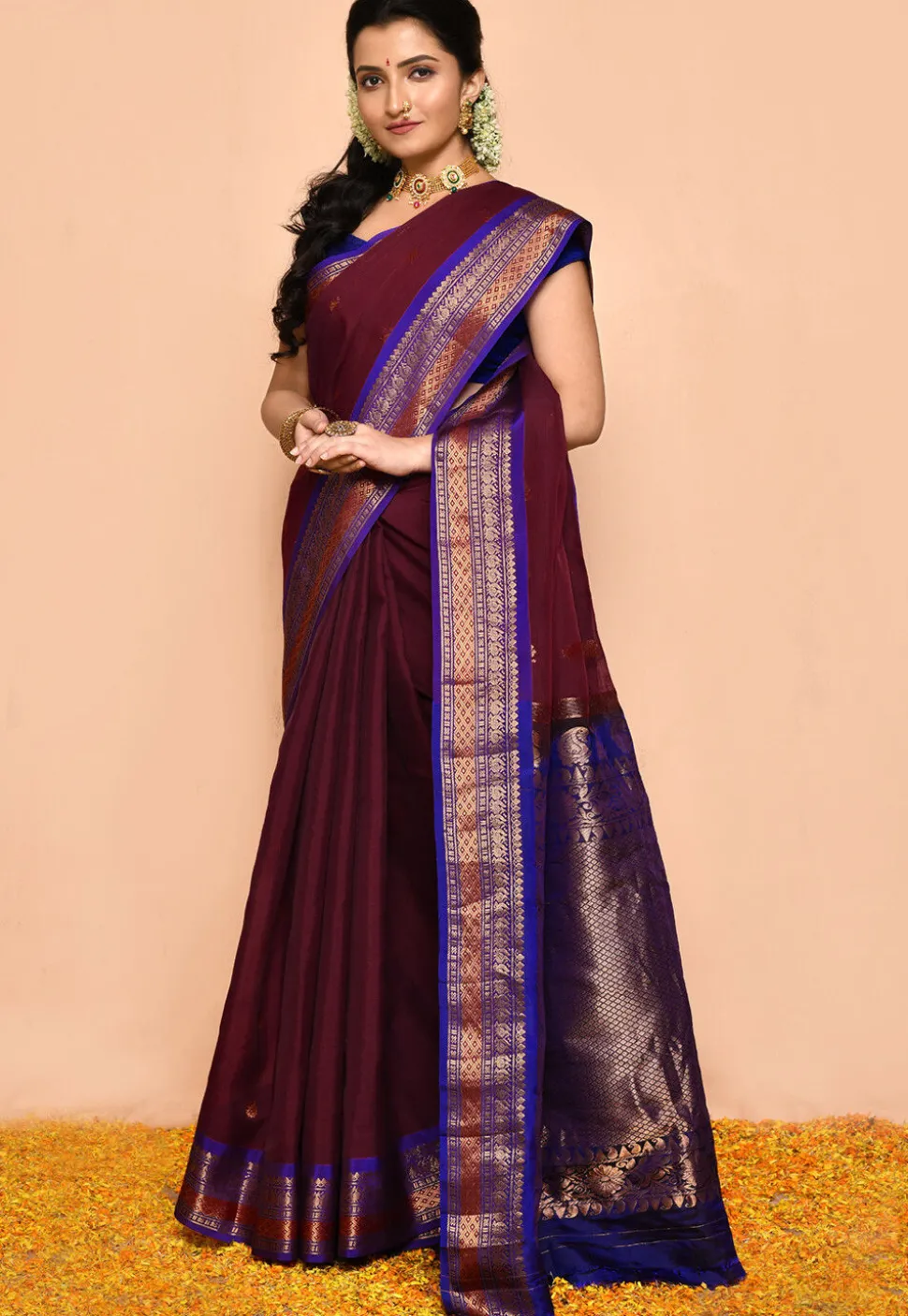 Gadwal Pure Silk Cotton Handloom Saree in Wine