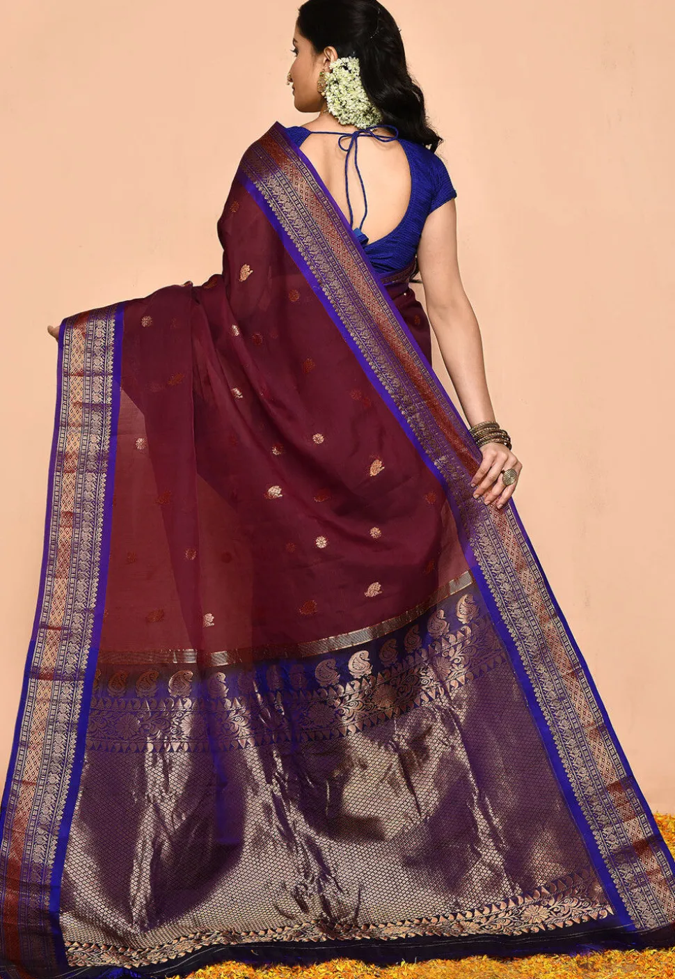 Gadwal Pure Silk Cotton Handloom Saree in Wine