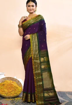 Gadwal Pure Silk Cotton Handloom Saree in Purple