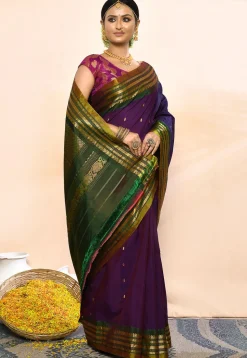 Gadwal Pure Silk Cotton Handloom Saree in Purple