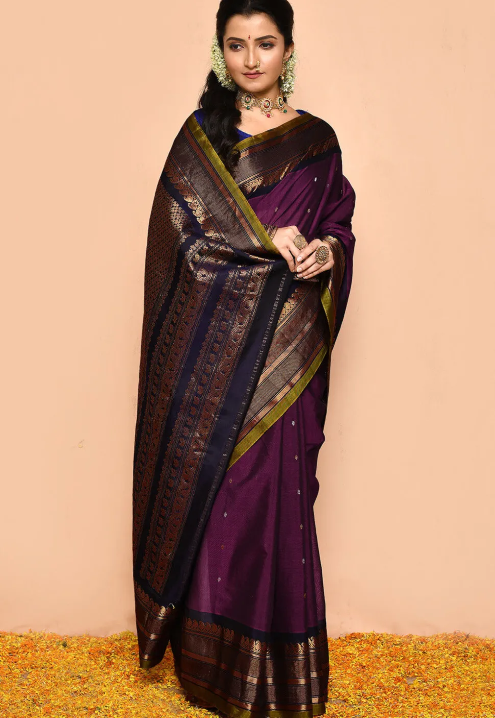 Gadwal Pure Silk Cotton Handloom Saree in Wine