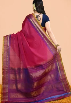 Gadwal Pure Silk Cotton Handloom Saree in Magenta