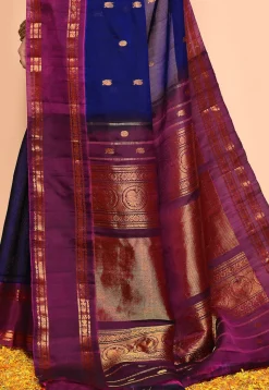 Gadwal Pure Silk Cotton Handloom Saree in Navy Blue