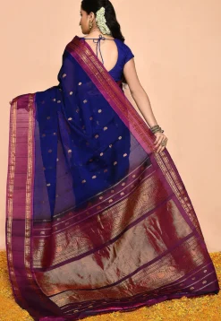 Gadwal Pure Silk Cotton Handloom Saree in Navy Blue