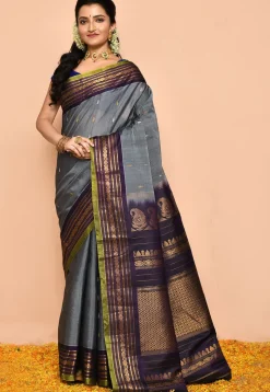 Gadwal Pure Silk Cotton Handloom Saree in Grey