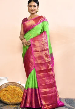 Gadwal Pure Silk Handloom Saree in Light Green