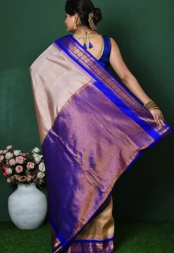 Gadwal Pure Silk Handloom Saree in Peach