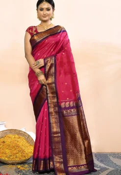 Gadwal Pure Silk Handloom Saree in Magenta