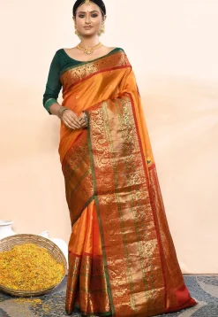 Gadwal Pure Silk Handloom Saree in Orange