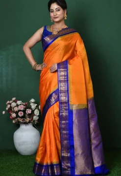 Gadwal Pure Silk Handloom Saree in Orange