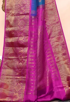 Gadwal Pure Silk Handloom Saree in Teal Blue