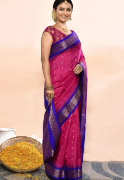 Gadwal Pure Silk Handloom Saree in Magenta