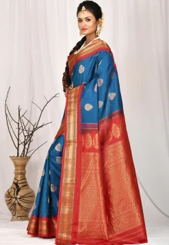 Gadwal Pure Silk Handloom Saree in Dark Blue