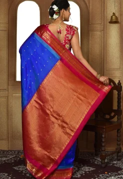 Gadwal Pure Silk Handloom Saree in Royal Blue
