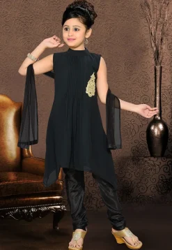 Georgette Asymmetric Salwar Set in Black
