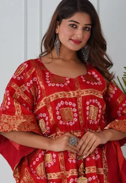 Ghatchola Art Silk Kaftan in Red