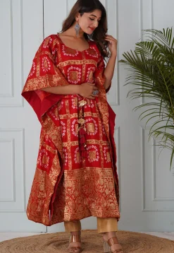 Ghatchola Art Silk Kaftan in Red