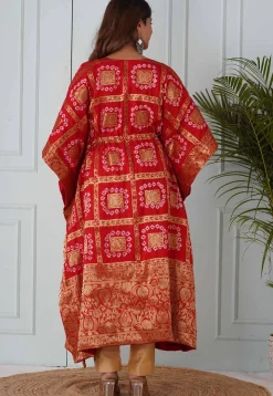 Ghatchola Art Silk Kaftan in Red