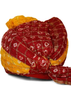 Ghatchola Art Silk Unisex Turban in Maroon and Yellow