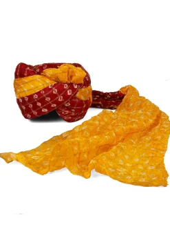Ghatchola Art Silk Unisex Turban in Maroon and Yellow