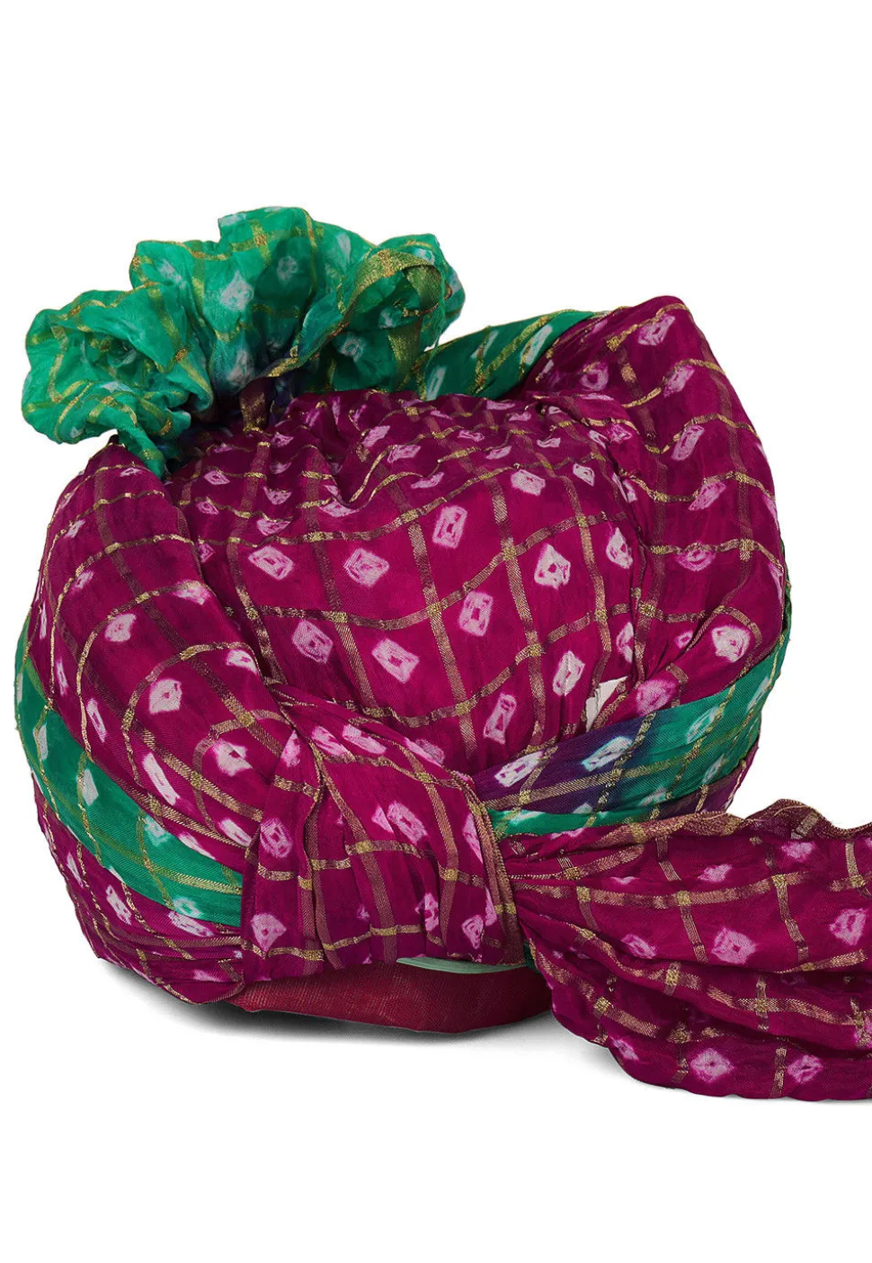 Ghatchola Art Silk Unisex Turban in Magenta and Green