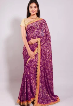 Ghatchola Bandhej Printed Crepe Saree in Magenta