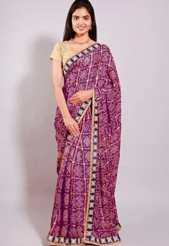 Ghatchola Bandhej Printed Crepe Saree in Magenta