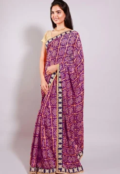 Ghatchola Bandhej Printed Crepe Saree in Magenta