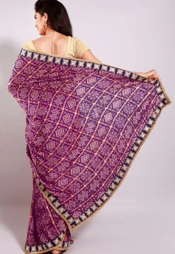Ghatchola Bandhej Printed Crepe Saree in Magenta