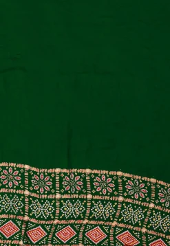 Ghatchola Bandhej Printed Crepe Saree in Dark Olive Green