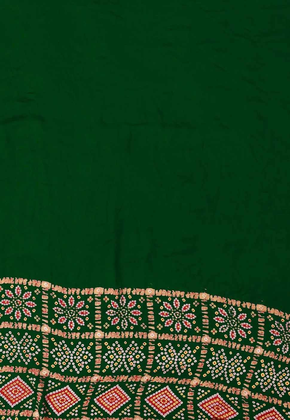 Ghatchola Bandhej Printed Crepe Saree in Dark Olive Green