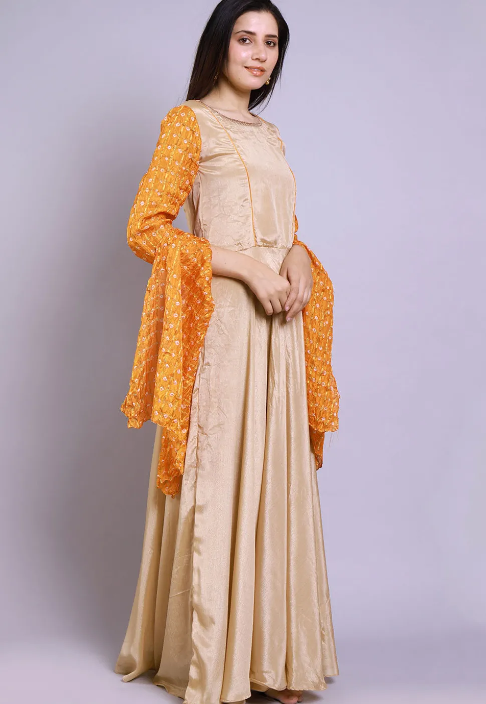 Ghatchola Chinon Crepe Gown in Beige