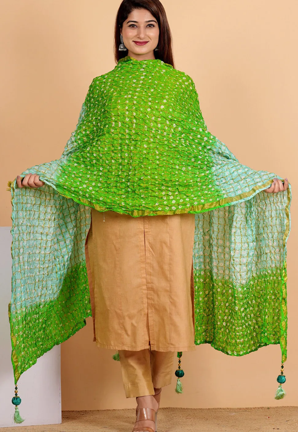 Ghatchola Dupatta in Light Green and Sea Green