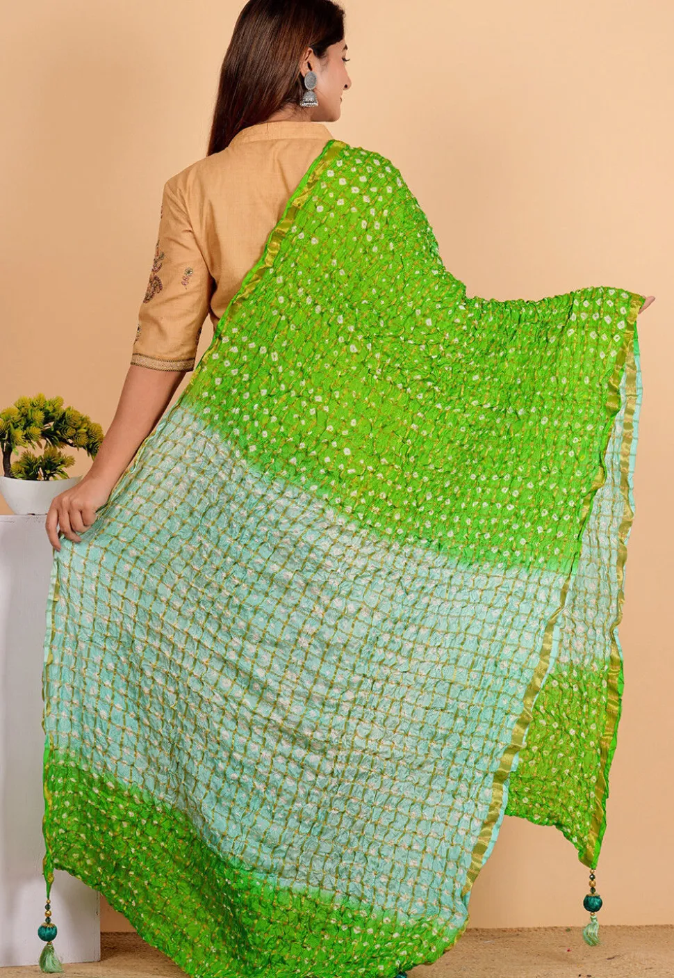 Ghatchola Dupatta in Light Green and Sea Green