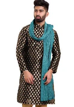 Glittered Crushed Tissue Men Stole in Turquoise