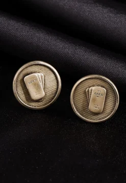 Gold Biscuit Metallic Cufflink Pair