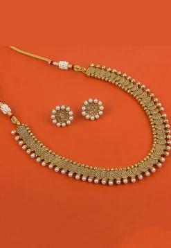 Golden Polished Pearl Necklace Set