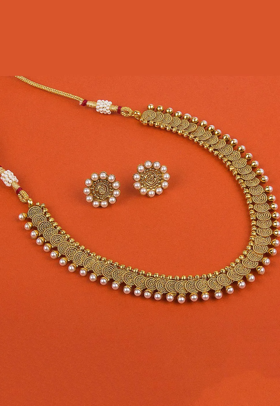 Golden Polished Pearl Necklace Set