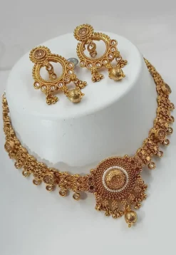 Golden Polished Stone Studded Choker Necklace Set