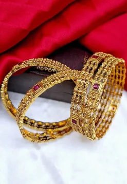 Golden Polished Stone Studded Bangle Set