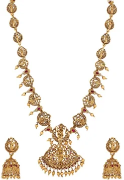 Golden Polished Stone Studded Temple Necklace