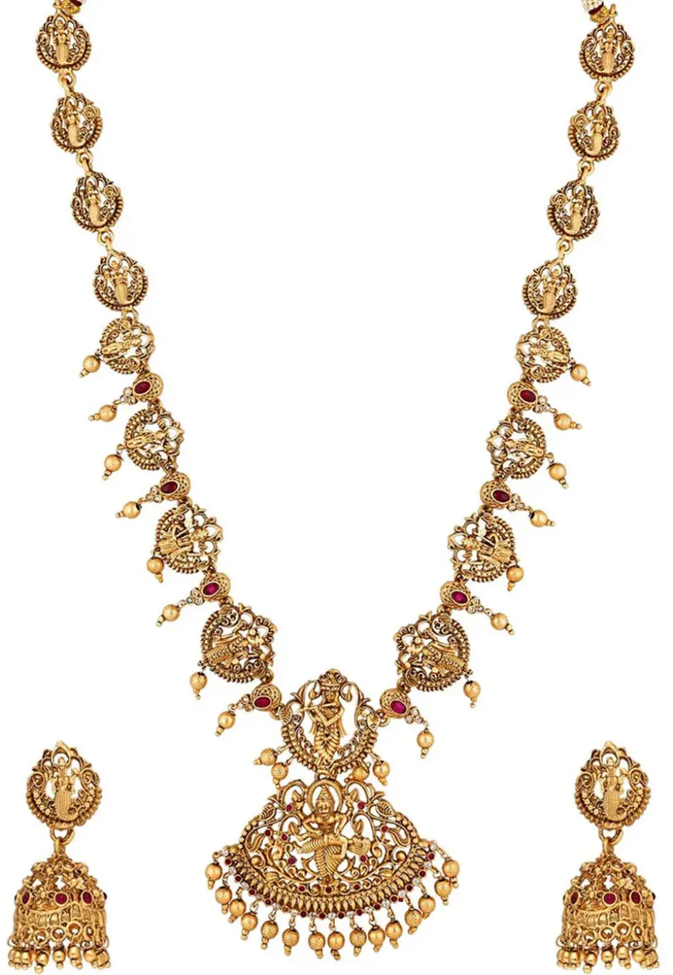 Golden Polished Stone Studded Temple Necklace