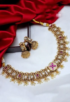 Golden Polished Stone Studded Necklace Set