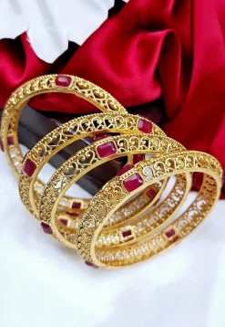 Golden Polished Stone Studded Bangle Set